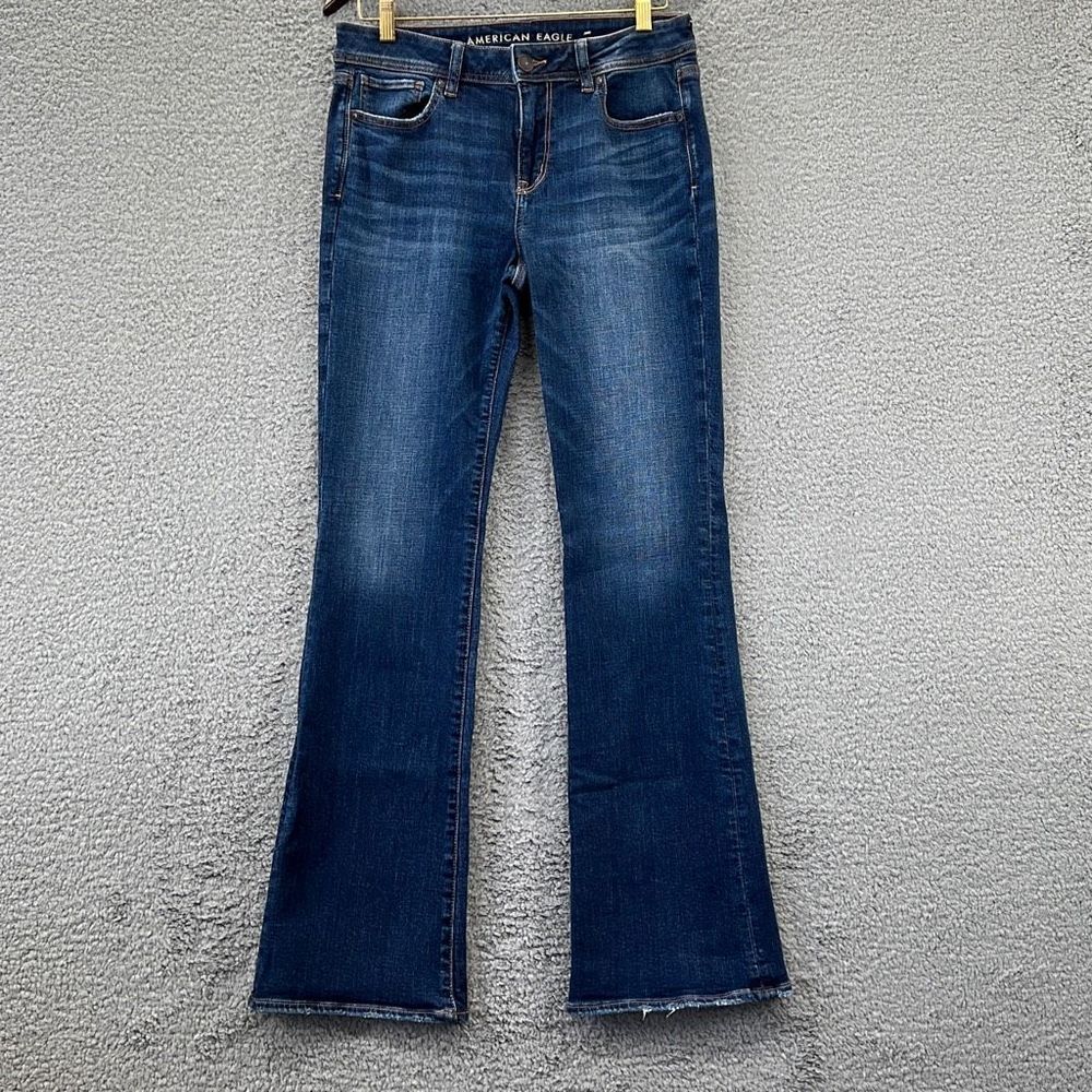 American Eagle Stretch Kick Boot 10 Long Dark Wash Flare High Waisted Tall